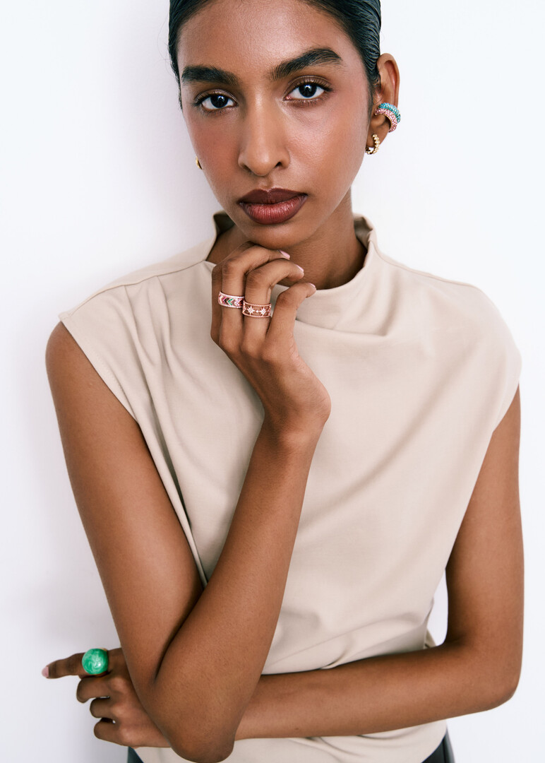rose gold-tone ring with colorful stones