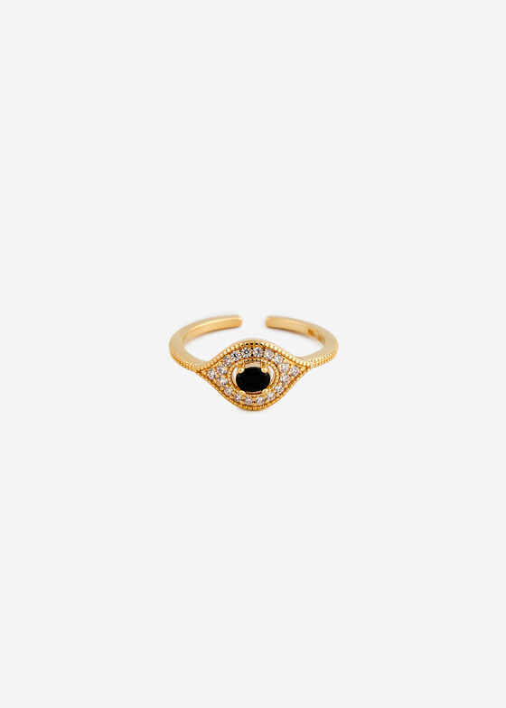 Тонкие кольца Mya Bay Позолоченное кольцо с EYE ESSENTIAL с черным кубическим цирконием