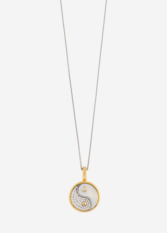 Кулоны и подвески TI SENTO Биколорное колье с подвеской Yin Yang из серебра с фианитами и перламутром
