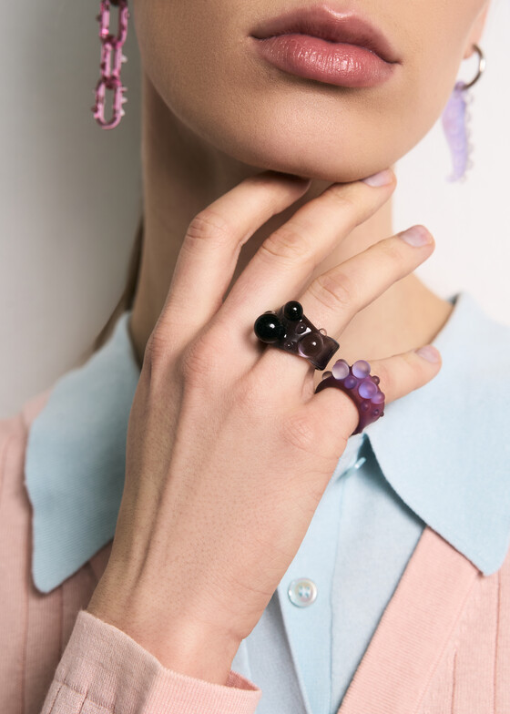 Широкие кольца 78glass Фиолетовое кольцо из боросиликатного стекла Violet Lensed Ring
