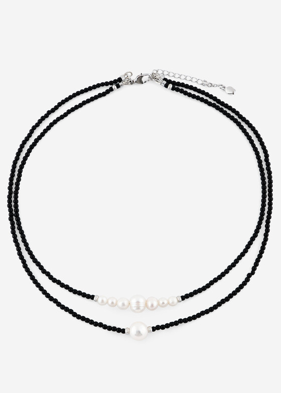 Многослойные колье Wisteria Gems Двойное колье из черного турмалина и культивированного жемчуга