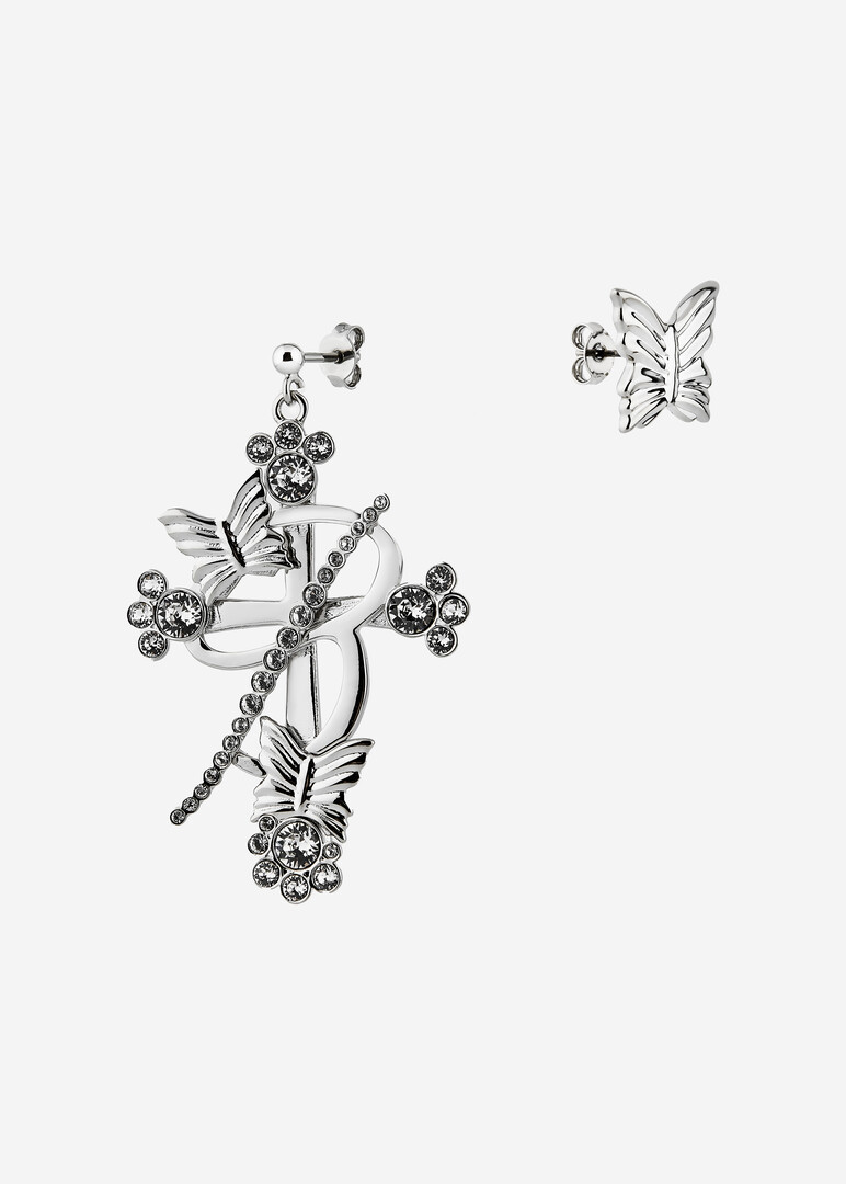 silver-tone asymmetric crystal earrings CROSS