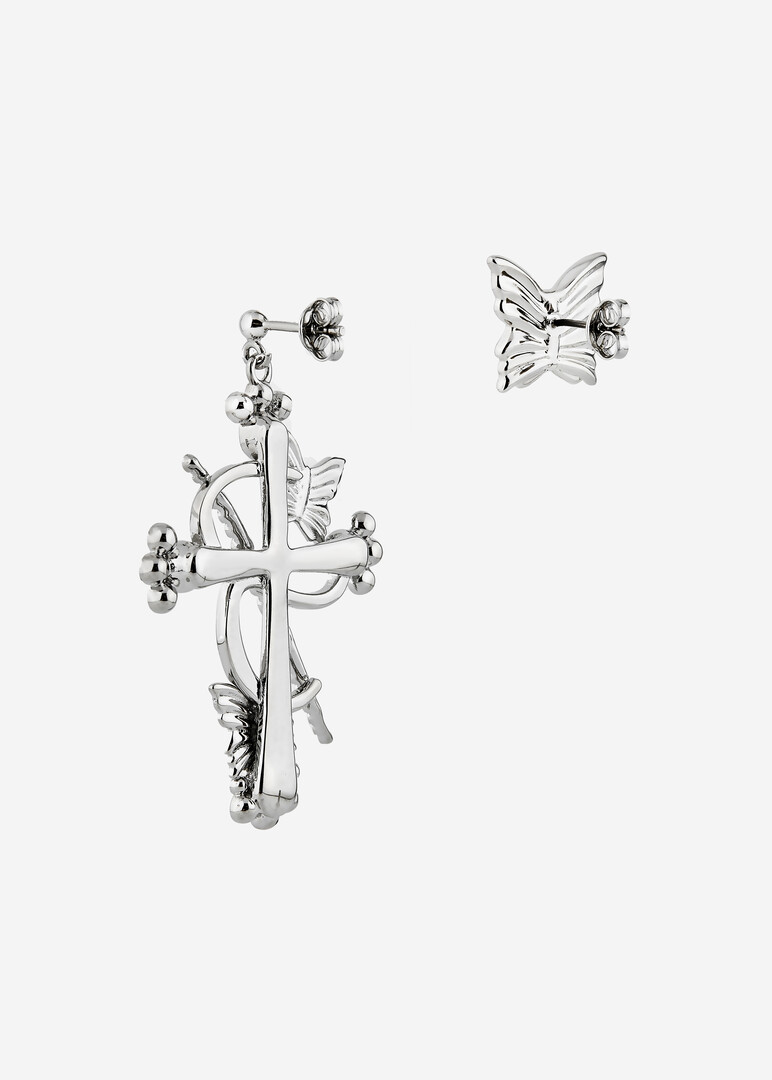 silver-tone asymmetric crystal earrings CROSS