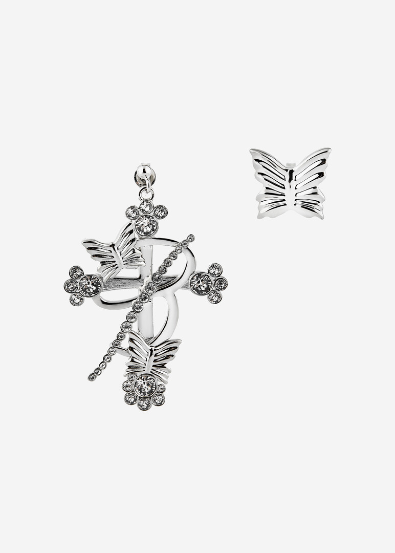 silver-tone asymmetric crystal earrings CROSS