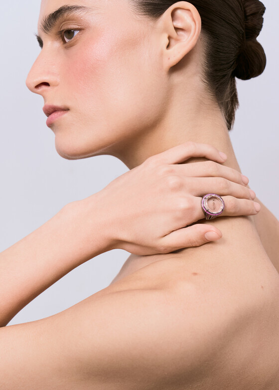Кольца с крупной вставкой Dzhanelli Jewellery Кольцо из серебра POP ROCK с горным хрусталём и синтетическим рубином