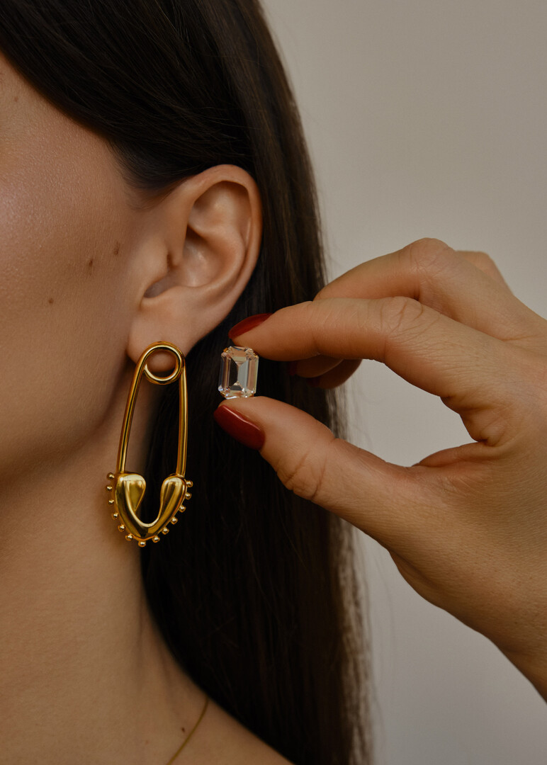 asymmetric gold-plated crystal earrings Eclat Gold