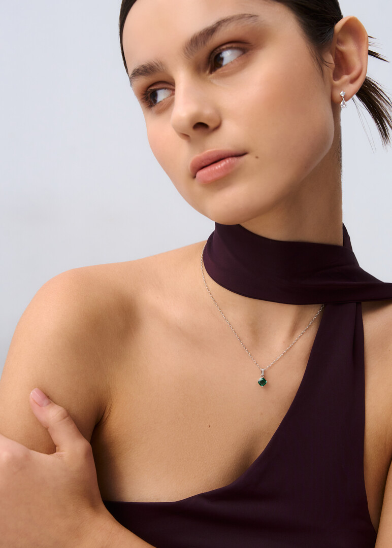 silver square-shaped cubic zirconia pendant LIFE GREEN