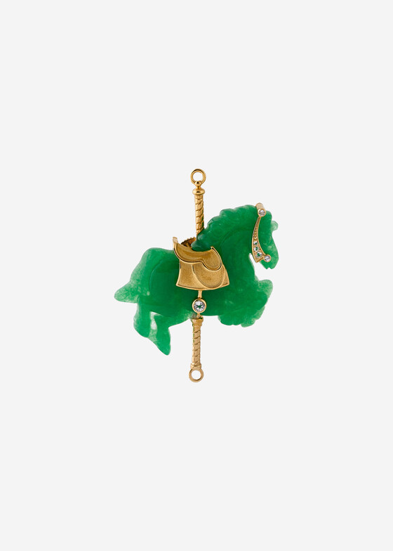 Броши Dzhanelli Jewellery Зеленая брошь из серебра с кварцем «Лошадка» «Маленькое вечное»