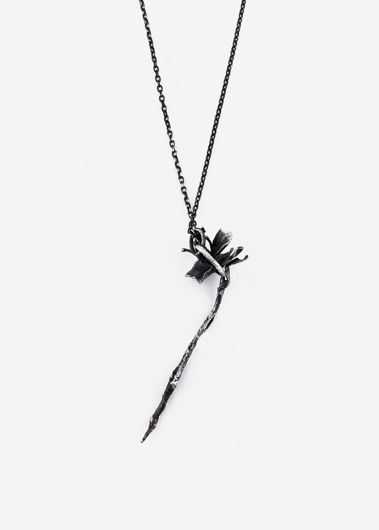 silver necklace with pendant MYOSOTIS BLACK