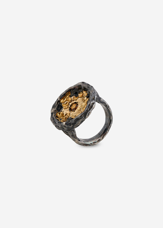Акцентные кольца Kintsugi Jewelry Кольцо из серебра с позолотой и бриллиантом