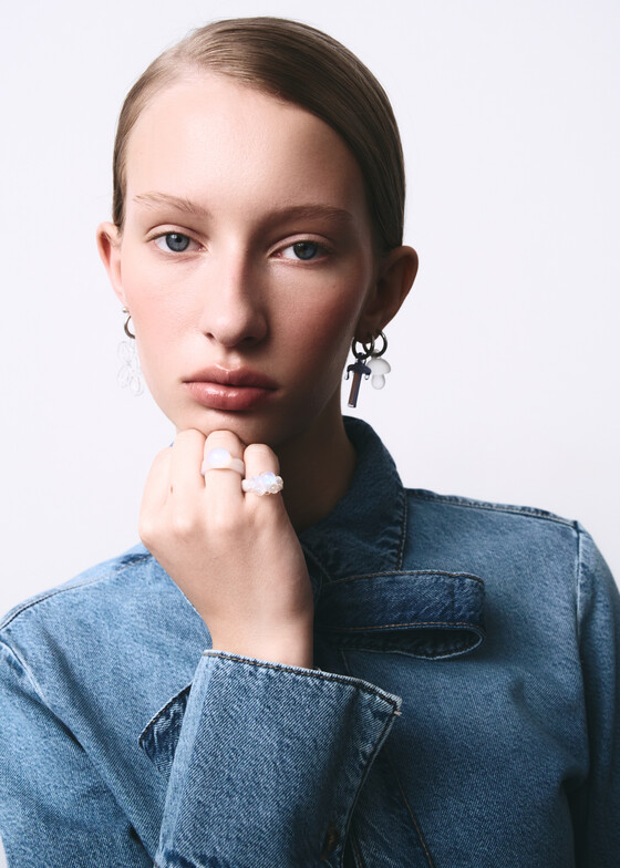 Широкие кольца 78glass Голубое кольцо из стекла Ghost Ring Many Lenses
