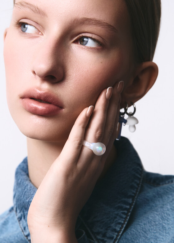 Широкие кольца 78glass Голубое кольцо из стекла Ghost Opal Ring