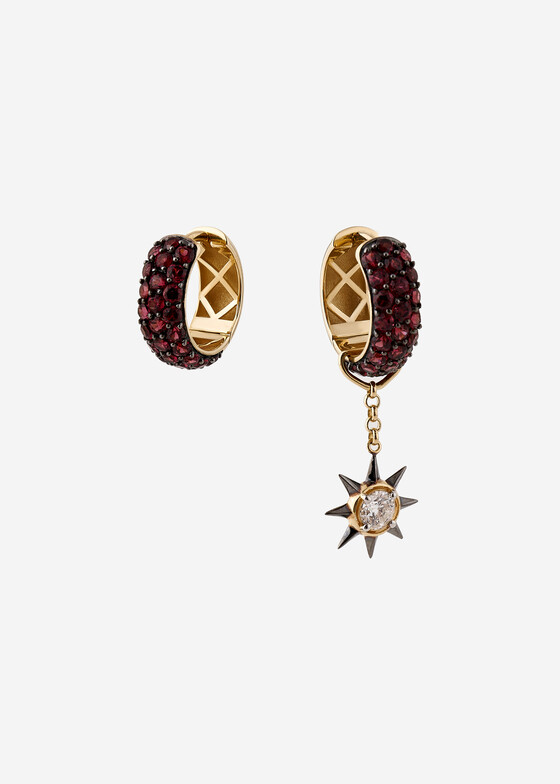 Серьги-кольца COBRA JEWELRY Серьги из золота с бриллиантом и родолитами