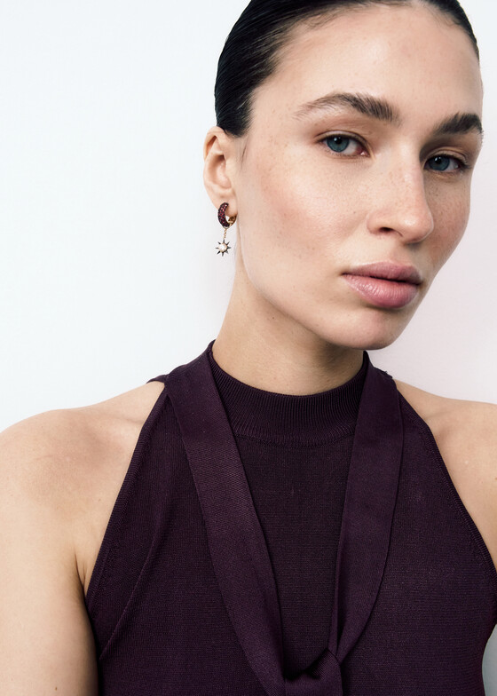 Серьги-кольца COBRA JEWELRY Серьги из золота с бриллиантом и родолитами