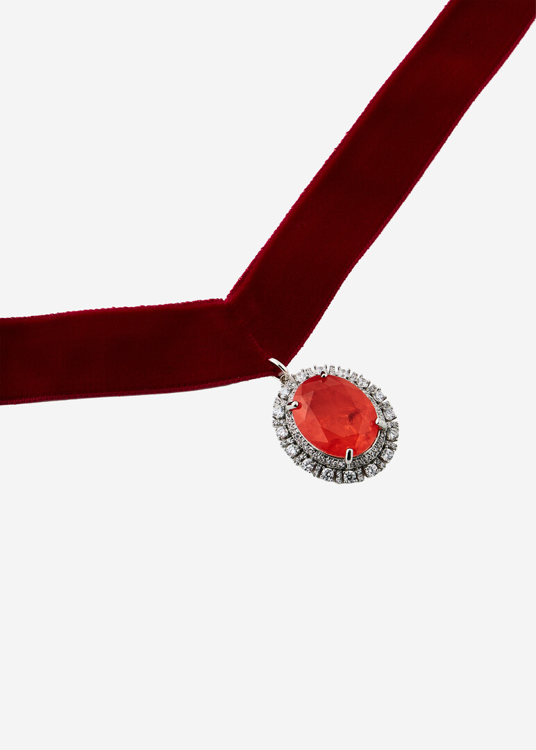 Бархатный чокер Rosy Flame с кристаллом