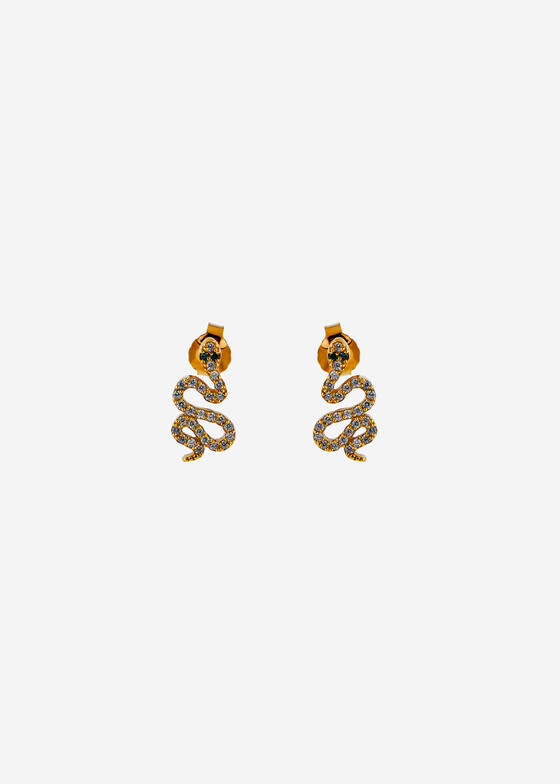 Серьги WANNA?BE! Позолоченные серьги-змеи из серебра с фианитами