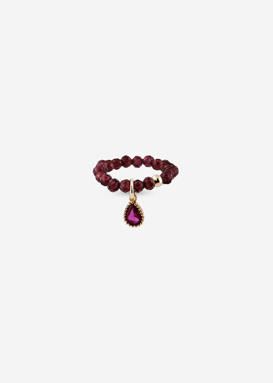 Тонкие кольца Wisteria Gems Кольцо с гранатом и подвеской-каплей