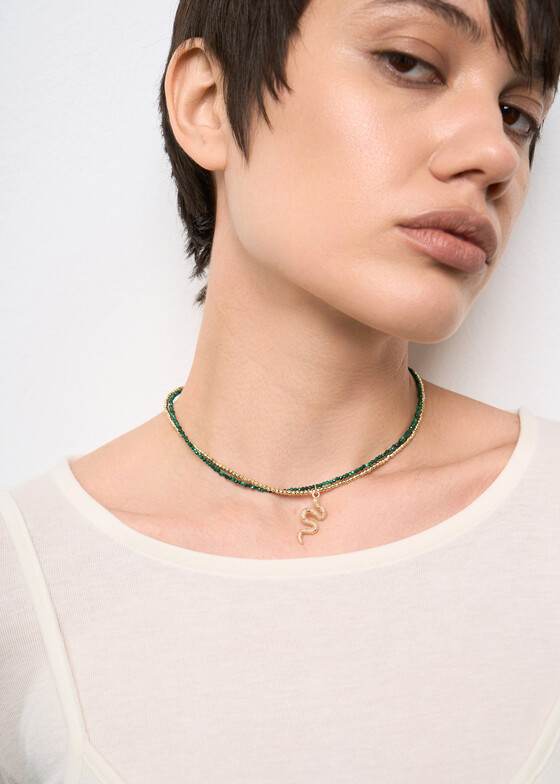 Колье из бусин Wisteria Gems Колье из малахита и позолоченного гематита с подвеской-змеей