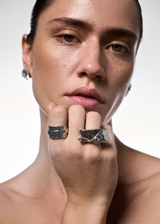Каффы MM6 Maison Margiela Многослойный серебристый кафф
