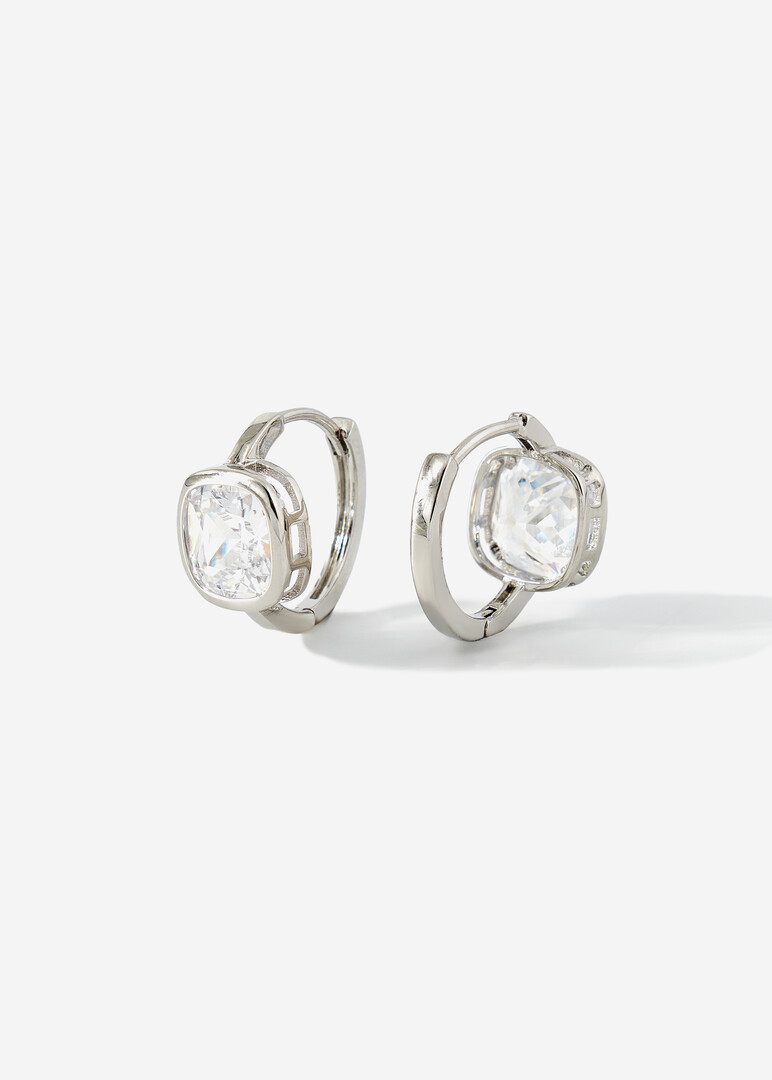 silver earrings with princess crystals