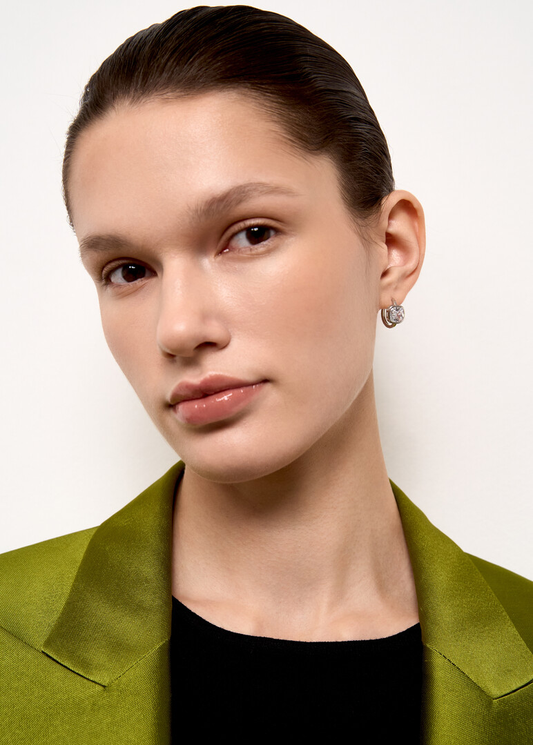 silver earrings with princess crystals
