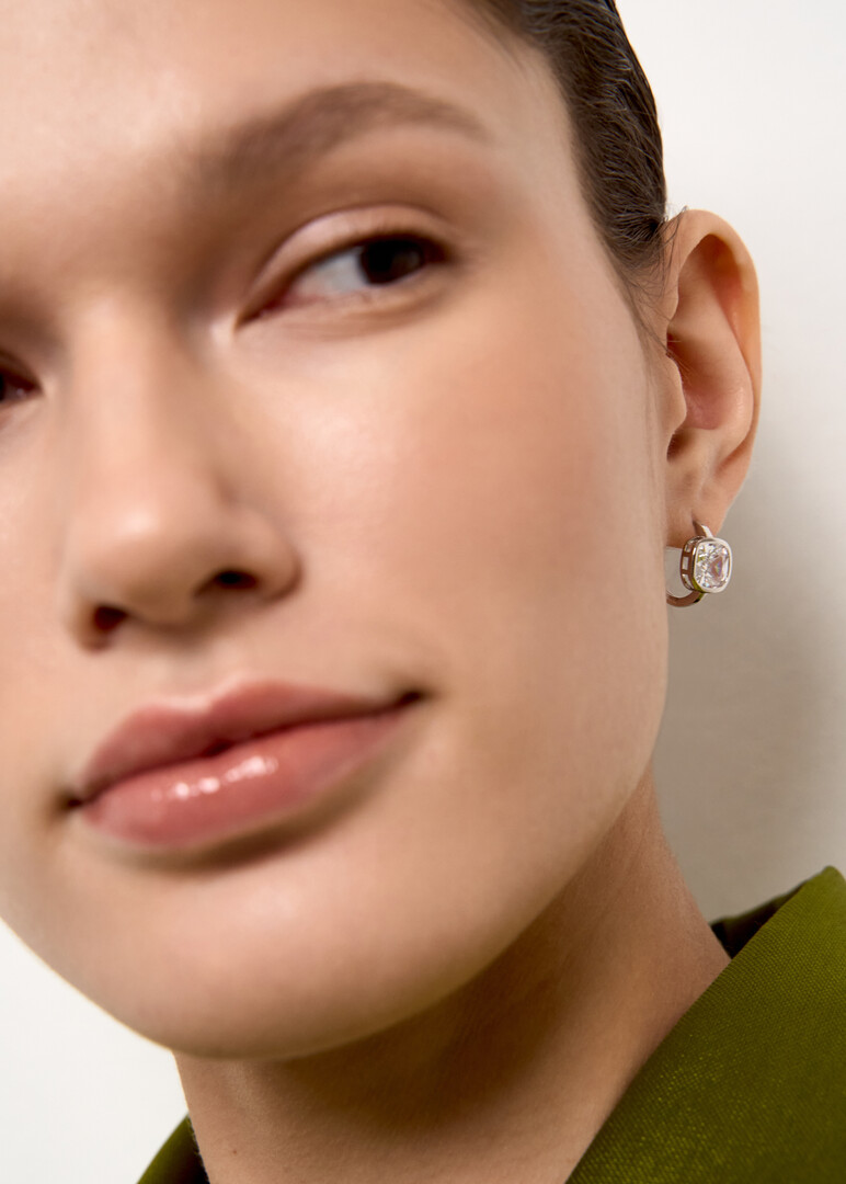 silver earrings with princess crystals