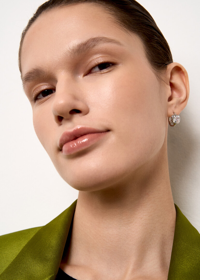 silver earrings with princess crystals