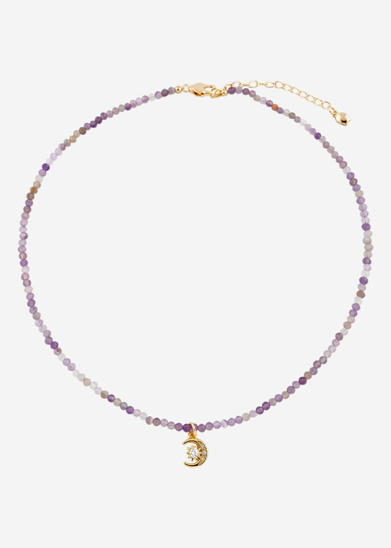 Колье из бусин Wisteria Gems Чокер из аметиста с позолоченной подвеской-месяцем