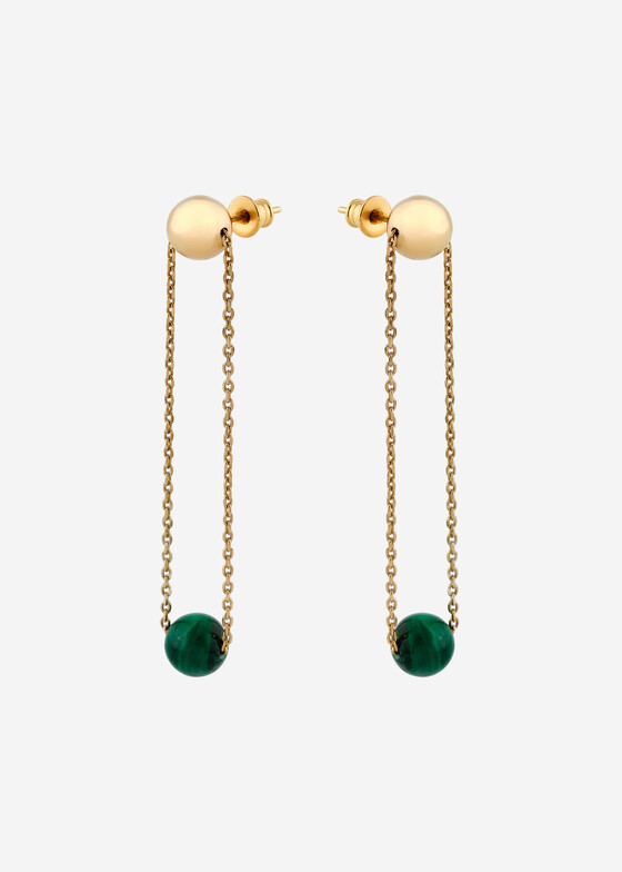 Длинные серьги LUTA Jewelry Позолоченные серьги из серебра с подвесками из малахита