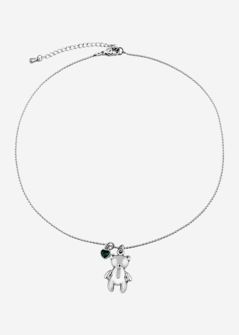 серебристое колье с подвеской Teddy с сердцем