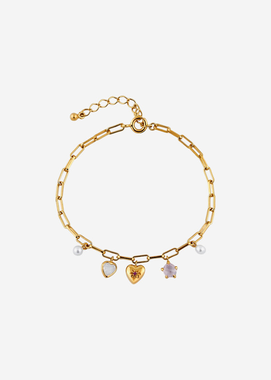 Тонкие браслеты Wisteria Gems Позолоченный браслет из серебра с лунным камнем, рубином и розовым кварцем