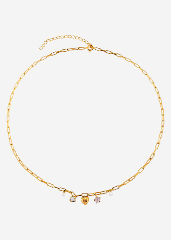 Колье с подвесами Wisteria Gems Позолоченное колье из серебра с лунным камнем, рубином и розовым кварцем