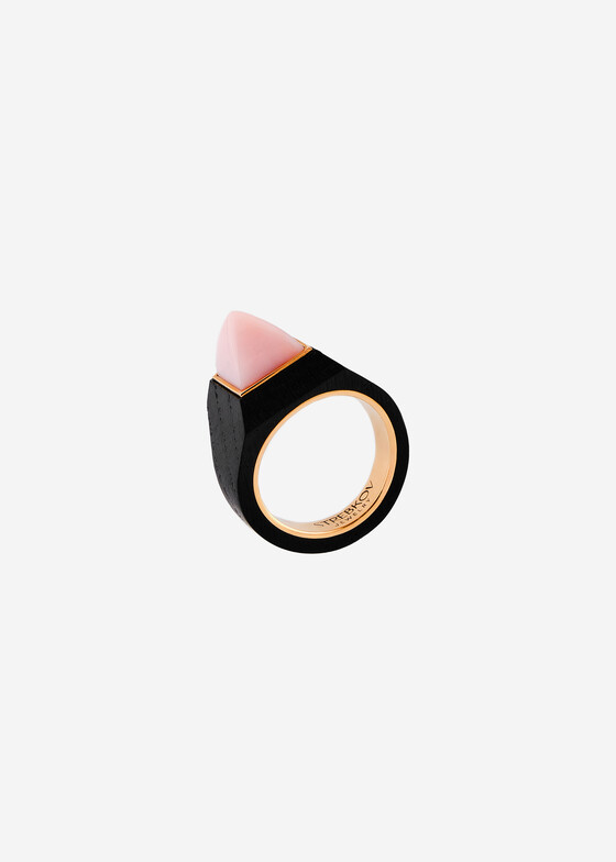 Тонкие кольца STREBKOV Jewelry Кольцо из розового золота с мореным дубом и розовым опалом