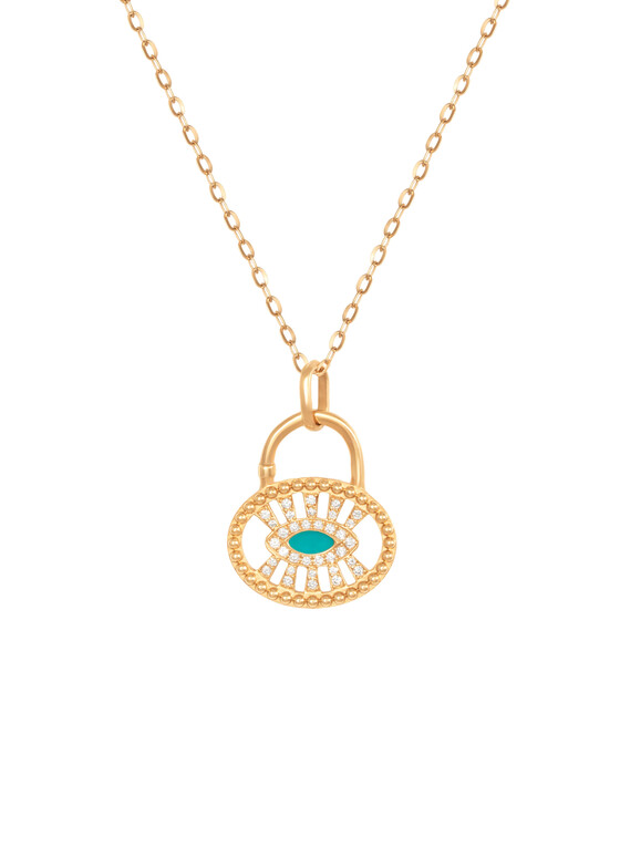 gold diamond and turquoise eye pendant necklace