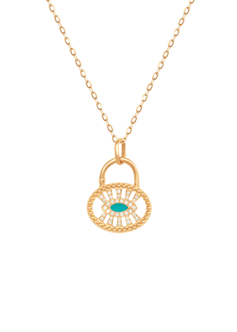 gold diamond and turquoise eye pendant necklace