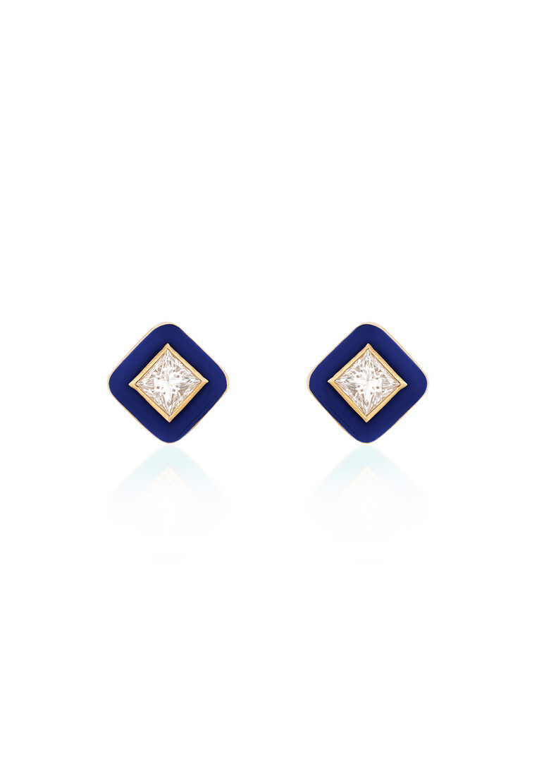 gold blue diamond studs