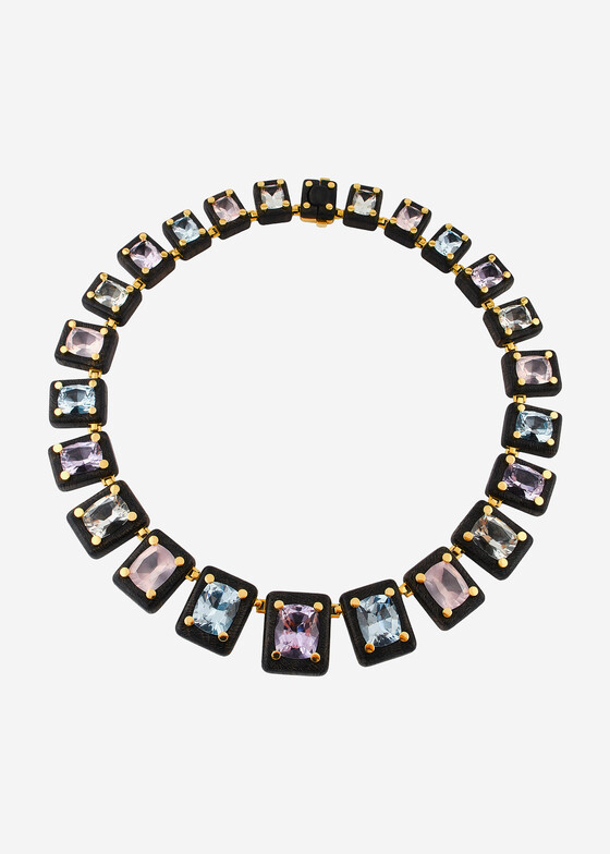 Колье-цепи STREBKOV Jewelry Колье из золота с мореным дубом, аметистами, розовым кварцем, празиолитами и топазами