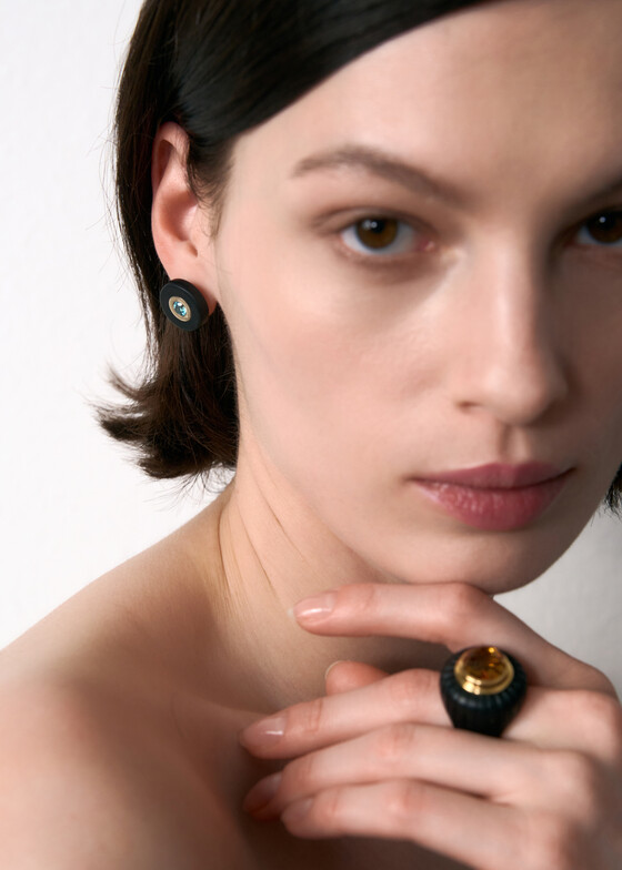 Акцентные серьги STREBKOV Jewelry Серьги из золота с турмалином и мореным дубом