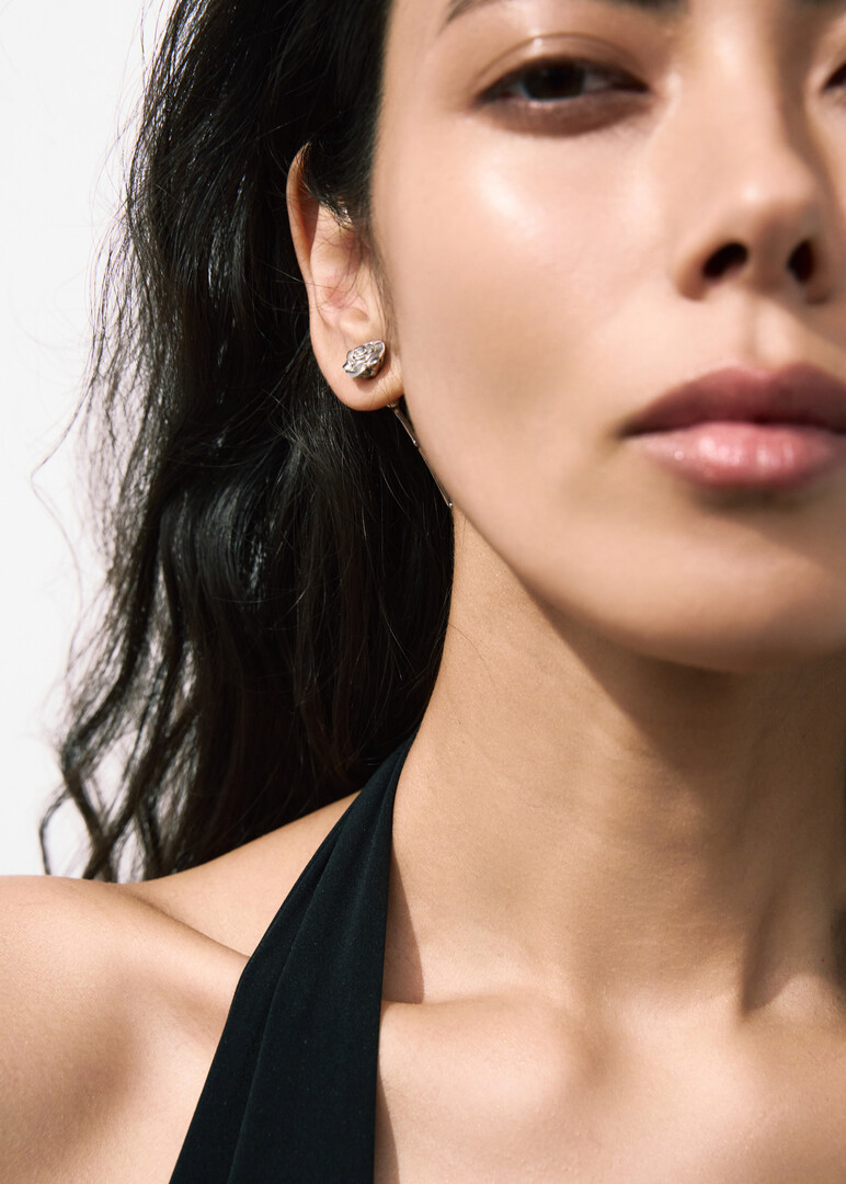 silver single earring ROSE
