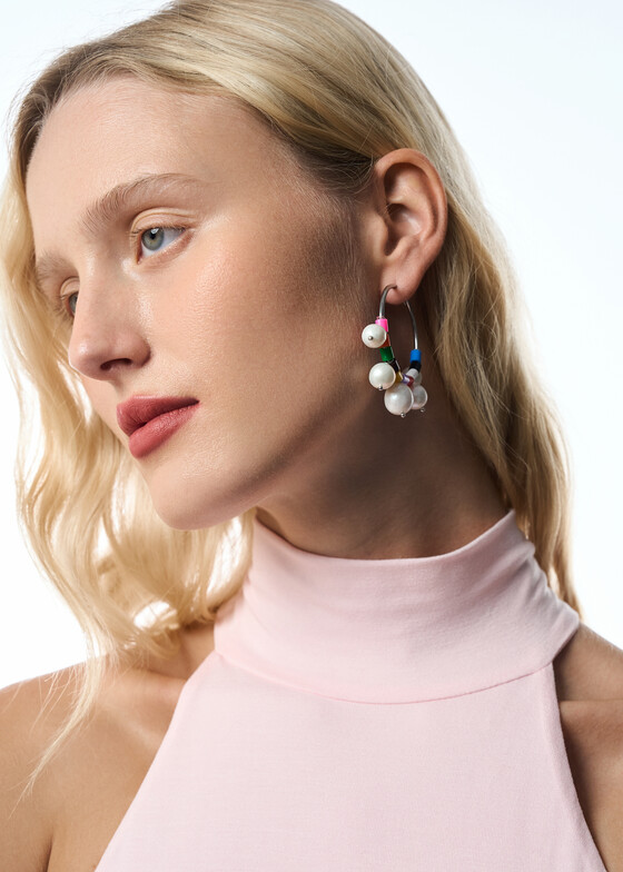 Акцентные серьги TATI YORK Серебристые серьги Pearl 5 с жемчужинами