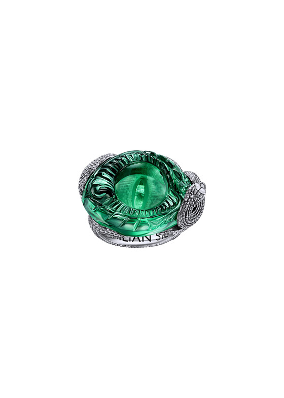 Кольца с крупной центральной вставкой Maximilian Silver Label Кольцо из серебра с зелёным лабораторным кварцем «Глаз Змеи»