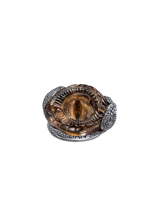 Кольца с крупной центральной вставкой Maximilian Silver Label Кольцо из серебра с дымчатым лабораторным кварцем «Глаз Змеи»
