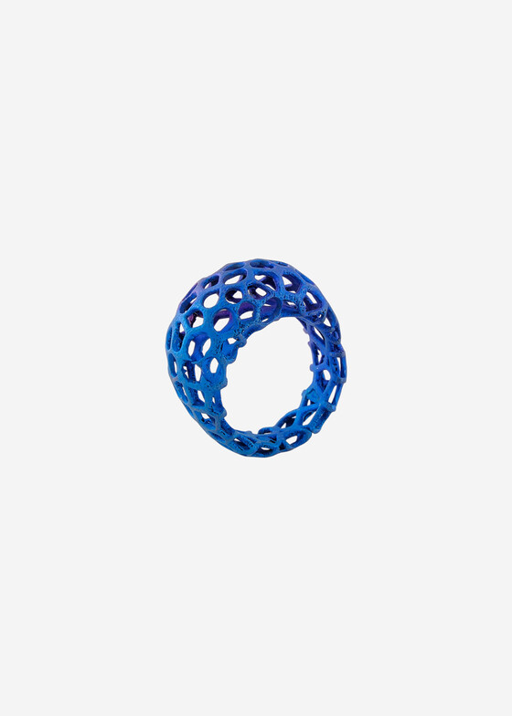 Акцентные кольца STL Lab Синее кольцо из титана Voronoi