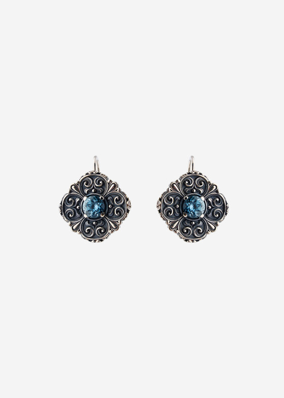 Серьги средней длины NoBrandName Серьги-кликеры из серебра с лондон топазом Turquoise Water Lily Light