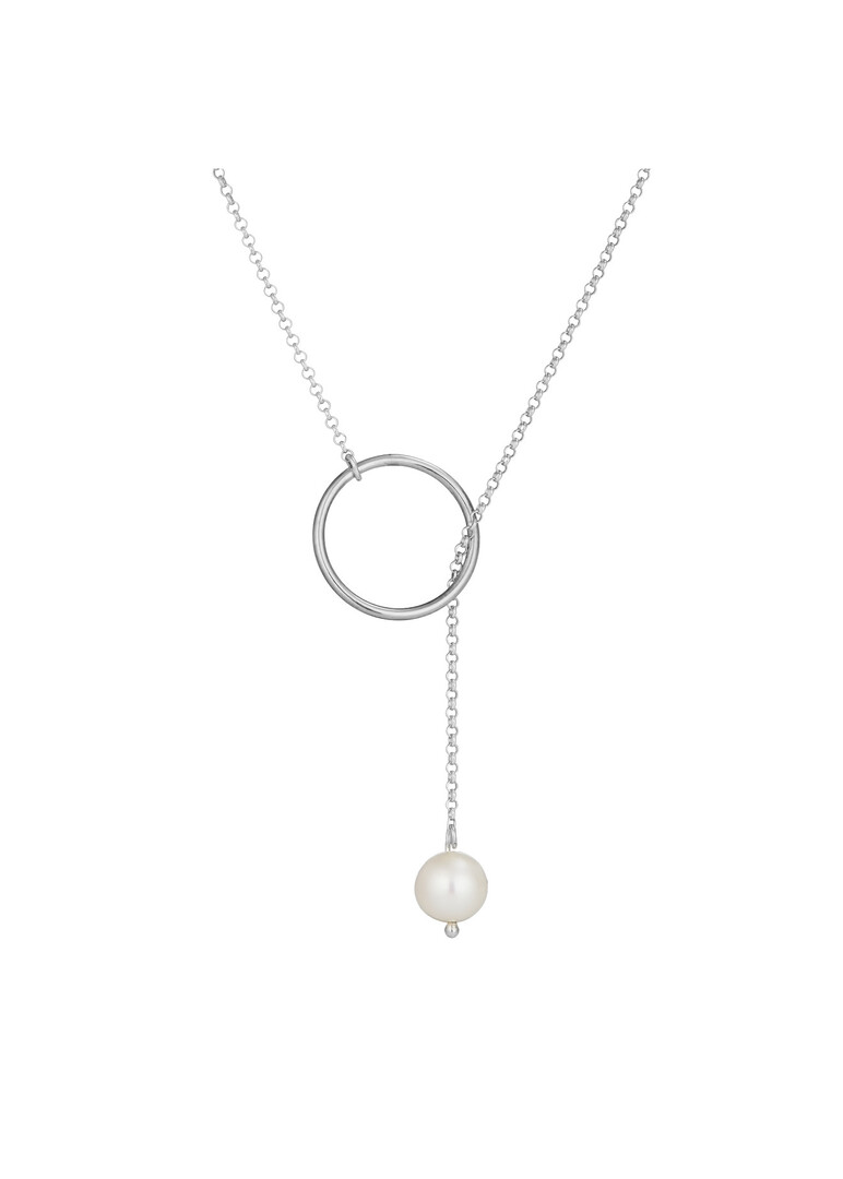 Necklace-tie made of silver with white pearls Soulmates