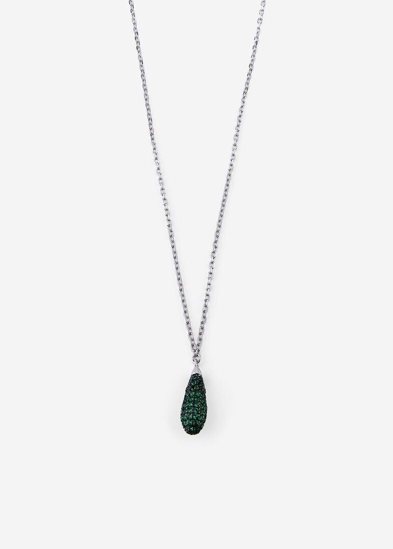 silver necklace with a drop-shaped pendant with cubic zirconia LIFE GREEN