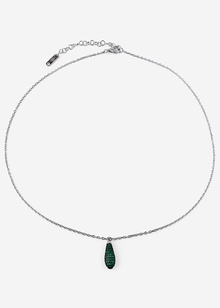 silver necklace with a drop-shaped pendant with cubic zirconia LIFE GREEN