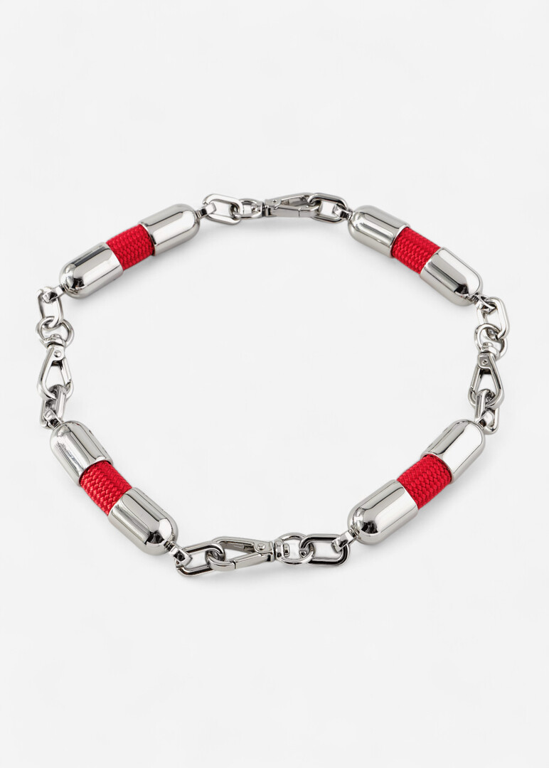 Silver Man Band Red Bracelet