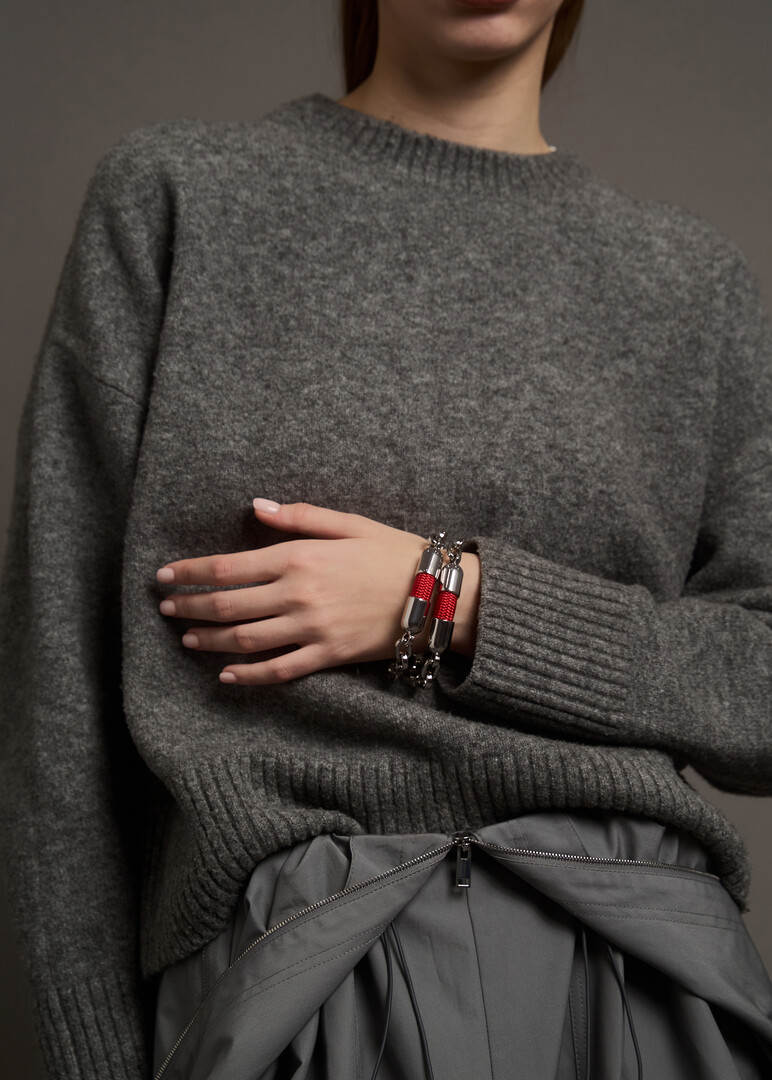 Silver Man Band Red Bracelet