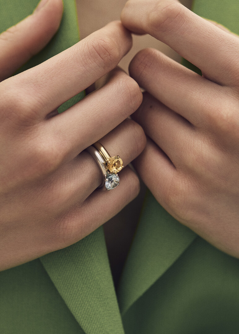 gold-plated silver cartoon baby ring with citrine